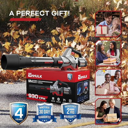 58V 930CFM Max Leaf Blower Cordless, Brushless Motor, Cruise Control, Turbo Variable-Speeds, CoolBlast Tech, 5.0AH Battery and Charger Included