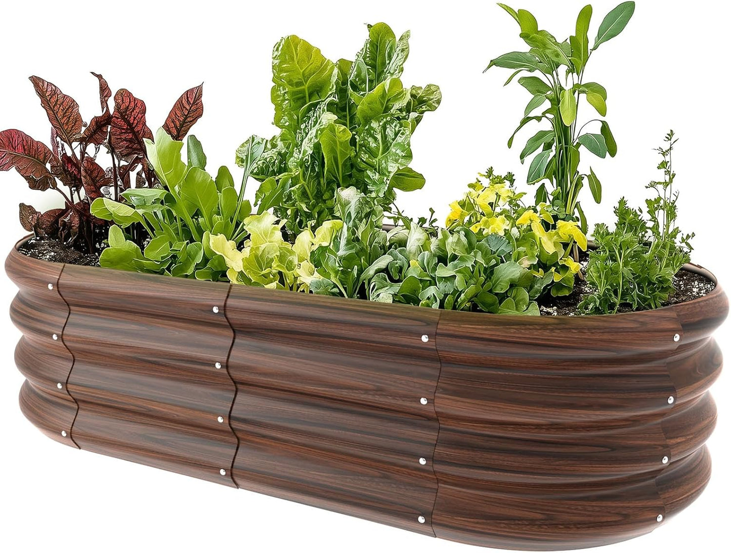 4x2x1ft Oval Galvanized Raised Garden Bed Outdoor 9-in-1 Large Metal Modular Planter Box Raised Beds for Gardening,Vegetables,Fruits,Flowers & Herbs (Brown)