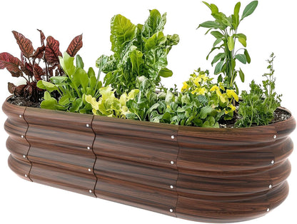 4x2x1ft Oval Galvanized Raised Garden Bed Outdoor 9-in-1 Large Metal Modular Planter Box Raised Beds for Gardening,Vegetables,Fruits,Flowers & Herbs (Brown)