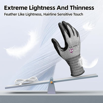 Schwer AIR-SKIN Cut Resistant Gloves AR5918 with Extreme Lightweight & Thin, ANSI A4 Wire Metal Gloves for Refined Work, Touch-screen, Fiberglass-free, 3D-Comfort Fit, Breathable, Non-PFAS, 6 Pair, M