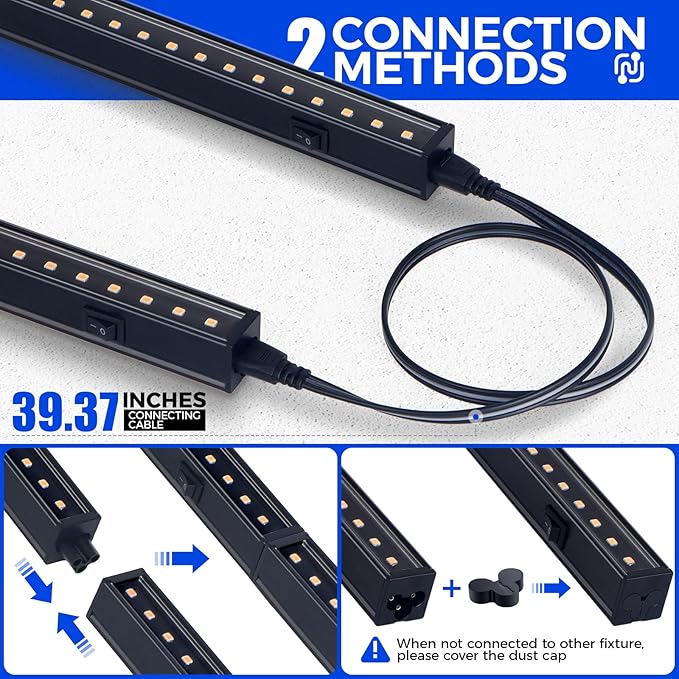 Barrina Grow Lights for Indoor Plants, Full Spectrum Sunlight, Black Cover LED Grow Light Bulbs, T5 Grow Light Strip, 1ft Plant Light for Indoor Plants Growing, 3 Mounting Modes, Yellow, 4 Packs