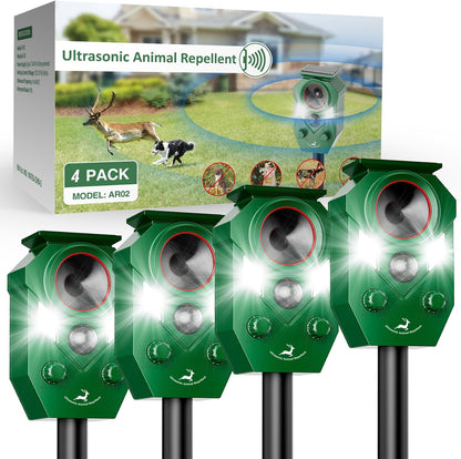 Solar-Powered Ultrasonic Animal Repellent with Motion Sensor, Waterproof Deer Repellent Device with LED Flashing Lights, Perfect for Outdoor Yards, Effective to Repel Deer, Coyotes, Raccoons, and Cats