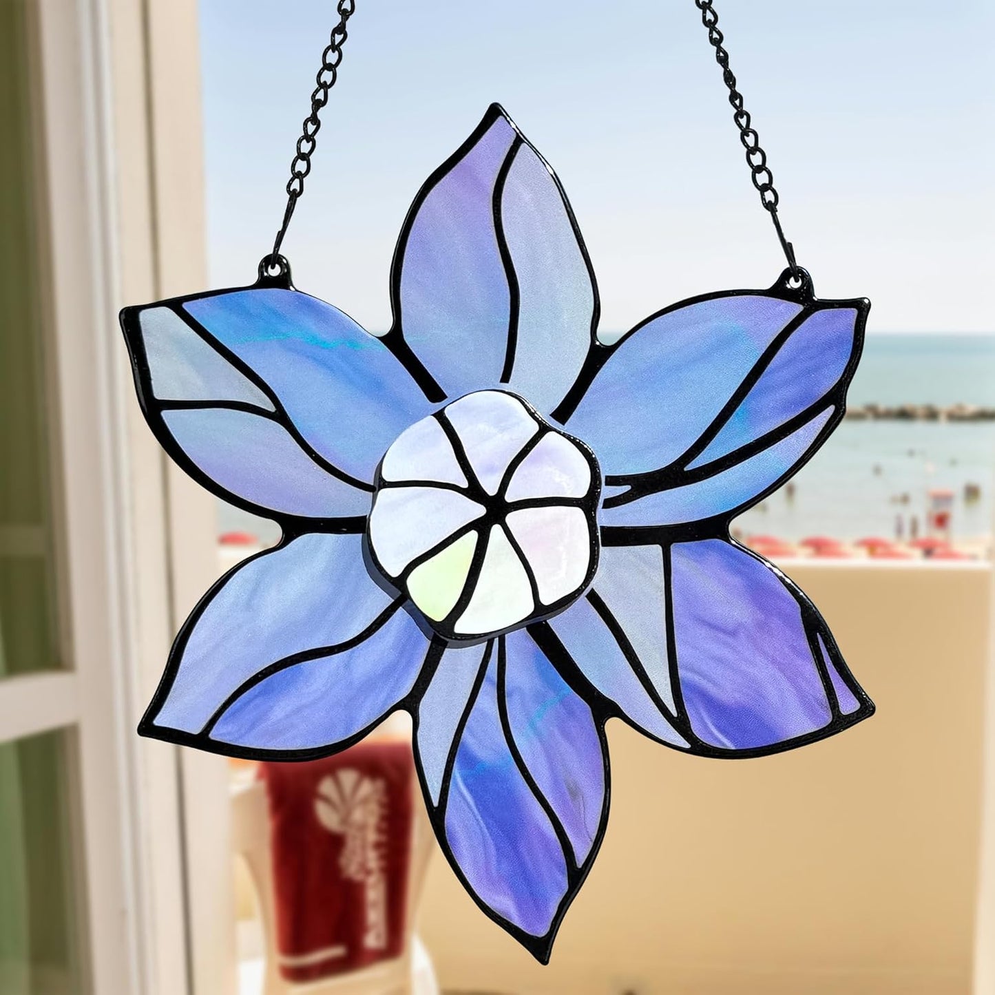 Stained Glass Window Hanging - Purple Flowers Stain Glass Decoration Sun Catchers Indoor Window,Floral Suncatcher Gift for Mom Grandma Nana Aunt