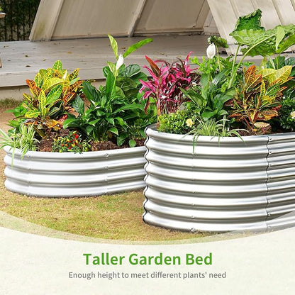 Land Guard Galvanized Metal Raised Garden Bed Kit, 8x4x1.5ft Large Planter Boxes Outdoor, Oval Gardening Box, Patio Garden Planter Box for Vegetables (Silver)
