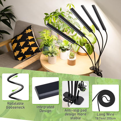 FOXGARDEN Grow Lights for Indoor Plants Full Spectrum, Plant Lights for Indoor Growing with Timer 4/8/12 H, Five-Head 260 LED Clip Grow Lamp with Gooseneck, 4 Brightness Levels for Plant Growing