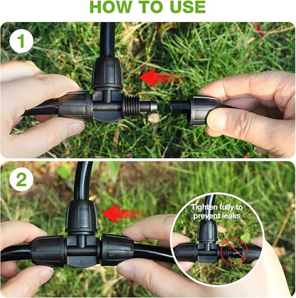 Bonviee 6 Pack 5/16 Inch Drip Irrigation Tee Connectors, Barbed Lock Fittings for 1/2” Tubing, Leak-Proof 3-Way Coupler for Garden Hose, Drip System Repair & Extension