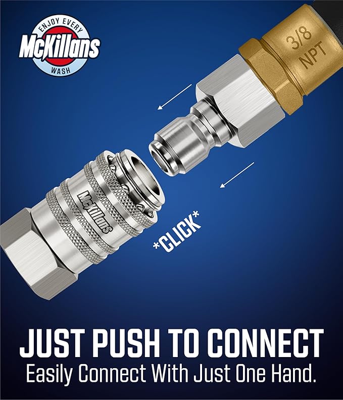 McKillans® Automatic 3/8" NPT Female Quick Connect Fittings - Stainless Steel - 3/8" Pressure Washer Quick Connect Kit - Power Washer NPT 3/8" Quick Connect Fittings - PUSH-TO-CONNECT
