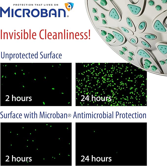 AquaDance Antimicrobial – Anti-Clog High-Pressure 6-Setting Hand Shower with Microban Nozzle Protection from Growth of Mold, Mildew & Bacteria for Stronger Shower! 3 Jet Color Choices – 4" Coral Green