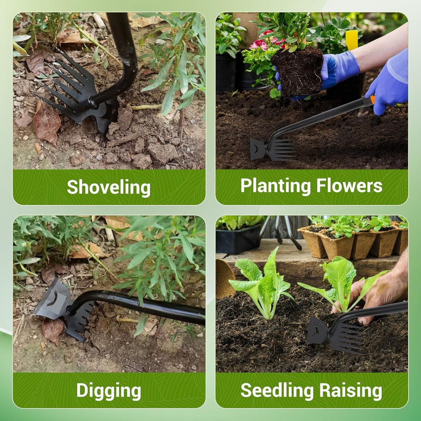 Weed Puller Tool-3-Piece Weed Pulling Tools, Manganese Steel 6-Teeth Multi-Purpose Gardening Manual Weeding Tools for Yard and Garden（HT3077B）