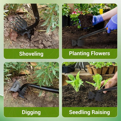 Weed Puller Tool-3-Piece Weed Pulling Tools, Manganese Steel 6-Teeth Multi-Purpose Gardening Manual Weeding Tools for Yard and Garden（HT3077B）