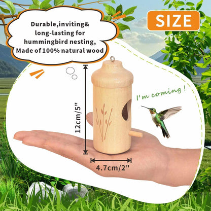 Hummingbird House - Natural Wooden Hummingbird Houses for Outside Hanging, Gardening Gifts for Women Home Decoration 3 Packs