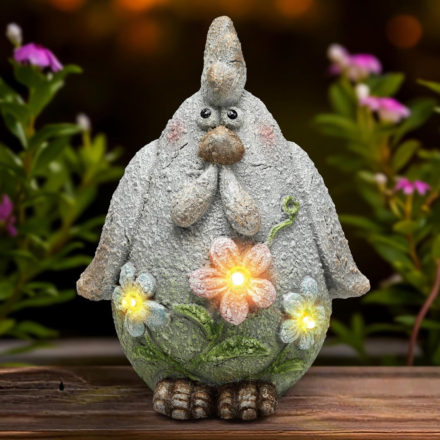 Solar Chicken Garden Statue with LED Lights for Outdoor Decoration,Chicken Statue Sculpture Yard Decorations, Outdoor Animal Figurine Gifts for Garden Patio Lawn Backyard Farmhouse
