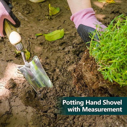 Berry&Bird Garden Tool Set- 3PCS Stainless Steel Gardening Tool Sets with Wooden Handle Trowel Weeding Fork & Digging Shovel Hand Tool Kit for Planting, Ideal Gardening Gift for Women & Men