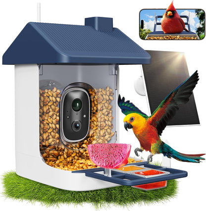 Smart Bird Feeder with Camera, Solar Powered Bird Feeders for Outdoors, 1.8L 2K AI Identify 10,000+ Birds Species, Birds Feeder Camera IP65 Instant Notification, Ideal Gift for Avian Lovers