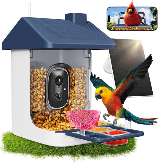 Smart Bird Feeder with Camera, Solar Powered Bird Feeders for Outdoors, 1.8L 2K AI Identify 10,000+ Birds Species, Birds Feeder Camera IP65 Instant Notification, Ideal Gift for Avian Lovers