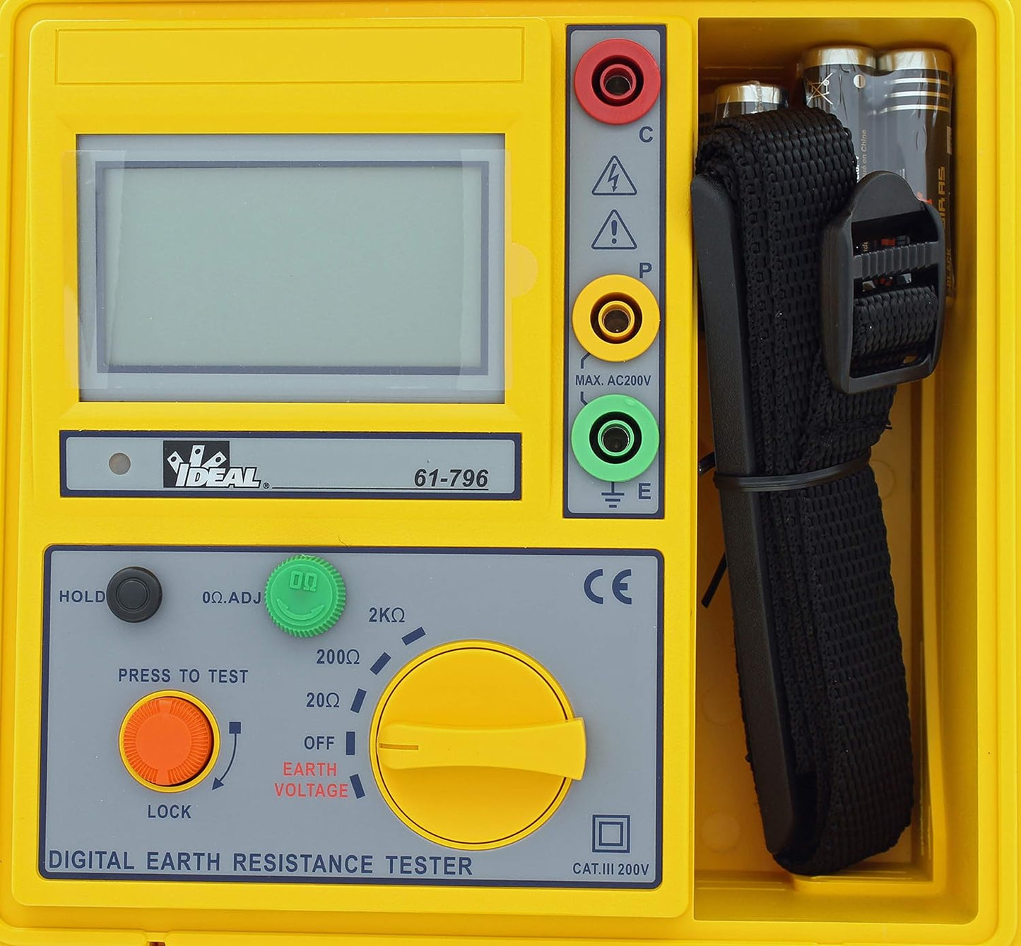 IDEAL Electrical 61-796 Earth Ground Resistance Tester, 3-Pole, Carrying Case Included,Yellow,Green,Red