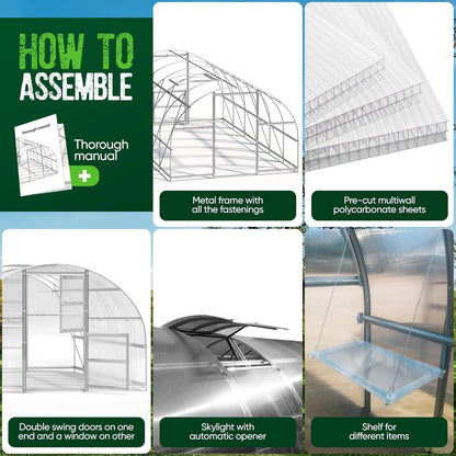 Polycarbonate Greenhouse Kit - Greenhouse 10x20 ft. (0.02 ft. Thick) - Easy Assembly & Heavy Duty Greenhouses for Outdoors- with Vents and Extra Door