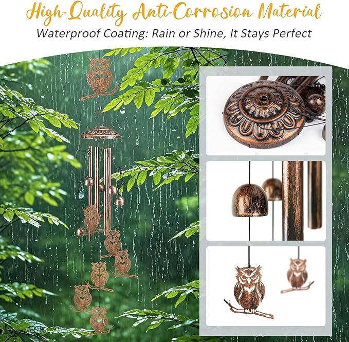Owl Wind Chimes for Outside,Gardening Gifts for owl Lover，Women，Men，Mom，Birthday Party Decorations,Memorial Gifts,Wind Chimes Outdoors，Indoors,Room,Home,Wall,Garden,Patio,Yard Decor