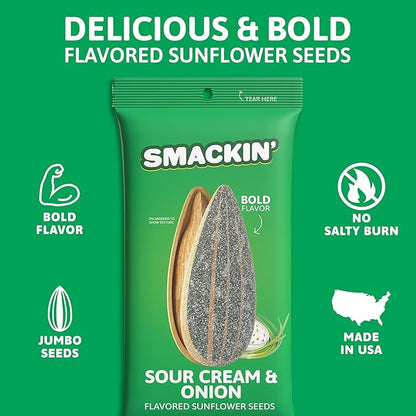 SMACKIN' Sunflower Seeds, Roasted Jumbo Small-Batch, American Made - Sour Cream & Onion, 1.5oz bags (6 Pack)