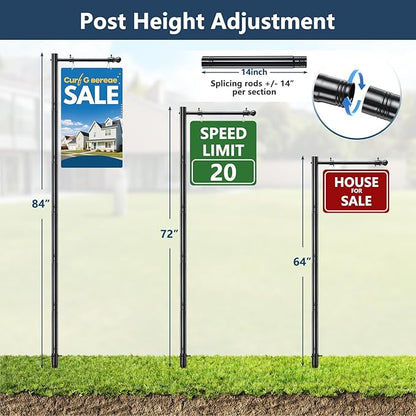 Heavy Duty Real Estate Sign Post Holder - 100" Adjustable Metal Yard Sign Stand with Spiral Ground Stakes, Rust-Proof Coating, Universal Sign Holder for Traffic, Construction, Events, Weatherproof & Long-Lasting