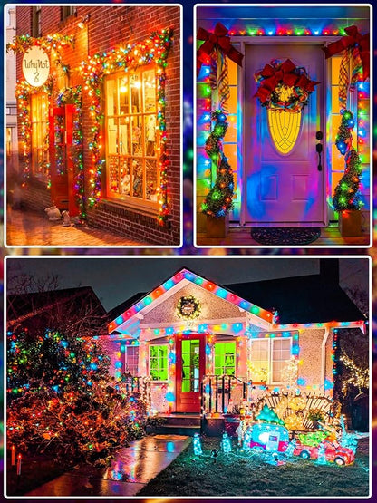 Upgraded 75.8 FT 200 LED Multicolored Christmas Lights Outdoor and Indoor, Extendable Green Wire, Memory Function & Timer & 8 Modes, Waterproof Super Bright Lights for Xmas Tree Holiday Party Garden