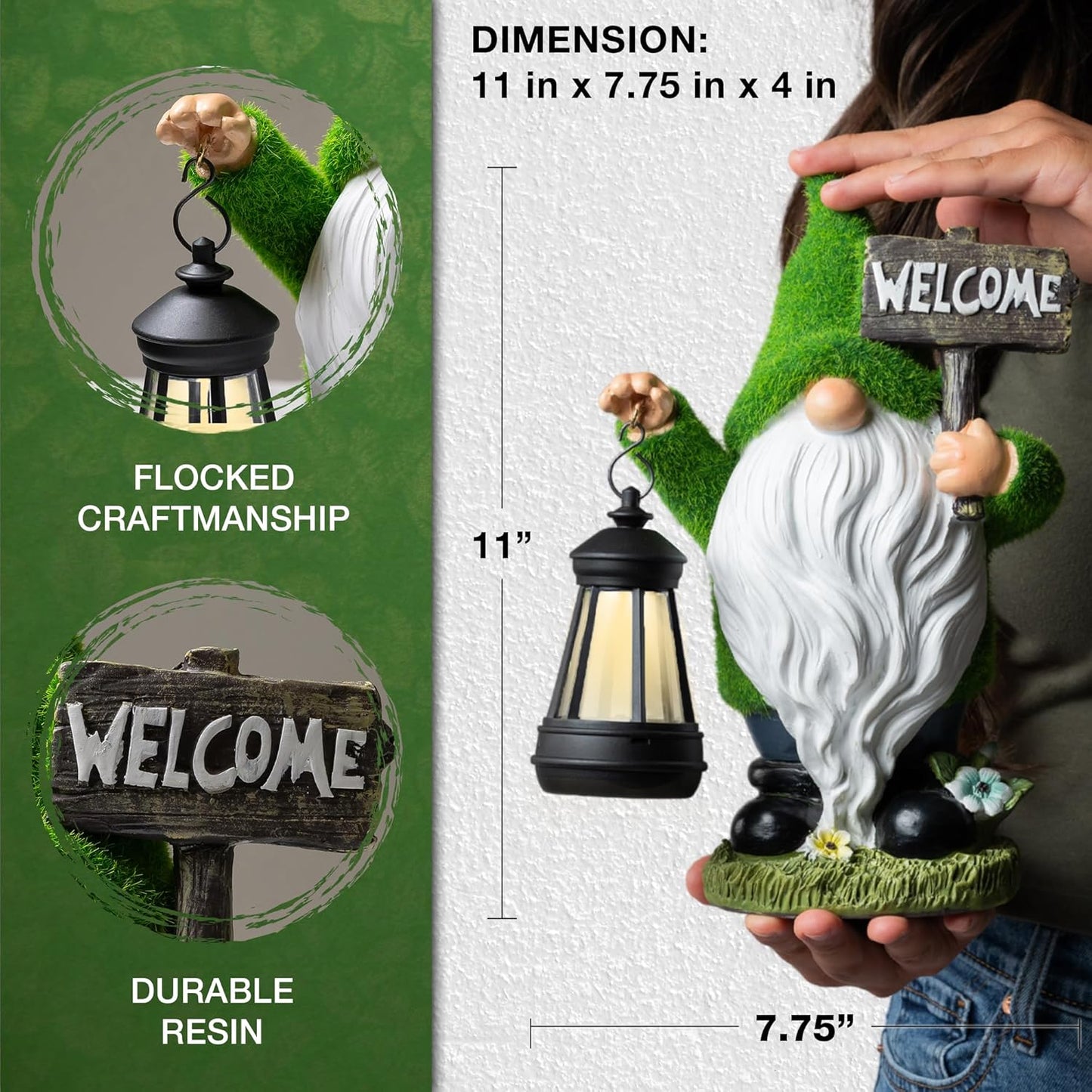 Garden Gnomes Outdoor with LED Solar Light - 11’’ - Original Design - Funny Gnome Decorations, Ornaments - Home, Yard, Patio, Solar Lantern Garden Statues - Housewarming Gift, Birthday & Holiday Gifts