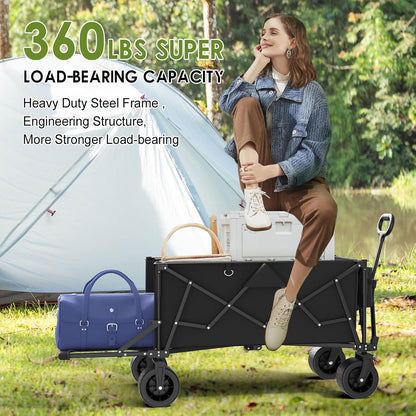 ZENPETIO 49" Collapsible Wagons Carts Foldable with Tailgate, 300L Heavy Duty Folding Wagon Cart with Big All-Terrain Beach Wheels, 360 LBS Capacity Portable Utility Wagon for Garden Outdoor Camping