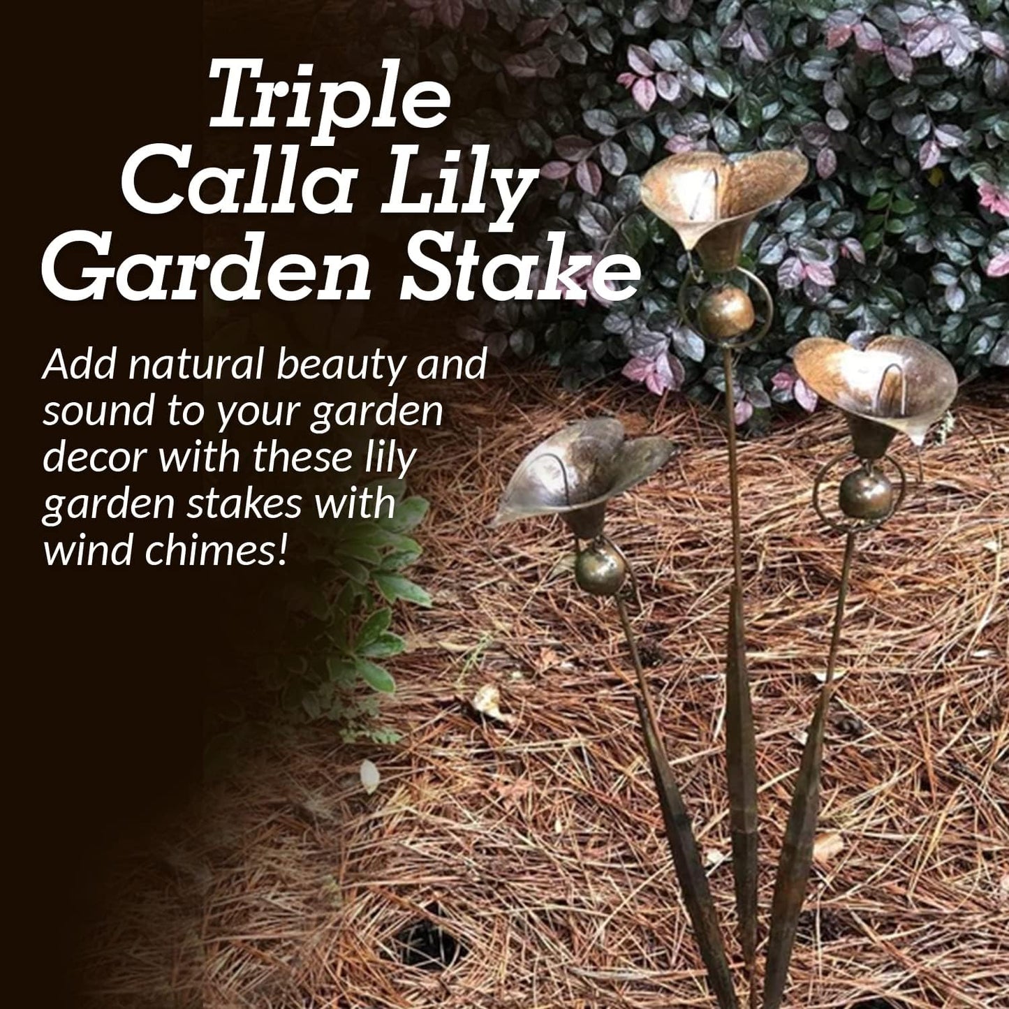 Happy Gardens Calla Lily Garden Stake with Bells | Bronze Outdoor Lillies Flower Decorations