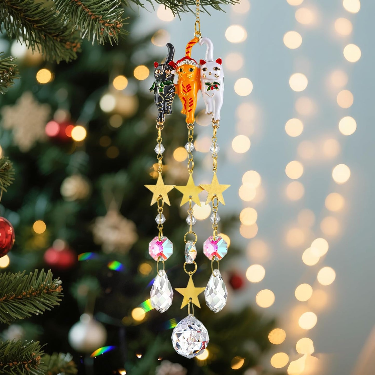 H&D HYALINE & DORA 15.5Inch Cat Suncatcher Crystal Sun Catchers Indoor Window Rainbow Crystal Prisms Ornament Cat Gifts for Women, Pet Lovers