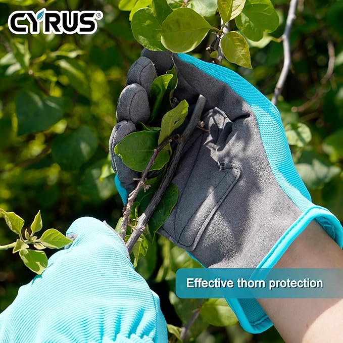 CYRUS Gardening Gloves for Women Ladies, Leather Garden Gloves Men with Grip, Work for Weeding, Digging, Pruning, Large Size, Blue