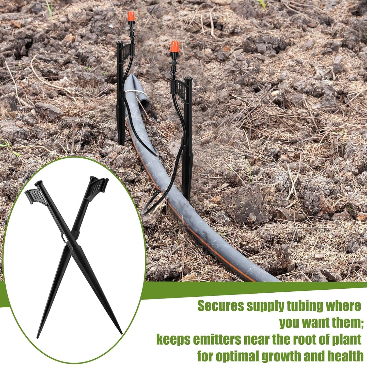 25 Pcs 12.8" Irrigation Drip Support Stakes 1/4 Inch Tubing Hose Holder Adjustable Riser Drip Lines Ground Stakes for Micro Sprinkler Gardens Irrigation Supplies