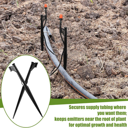 25 Pcs 12.8" Irrigation Drip Support Stakes 1/4 Inch Tubing Hose Holder Adjustable Riser Drip Lines Ground Stakes for Micro Sprinkler Gardens Irrigation Supplies