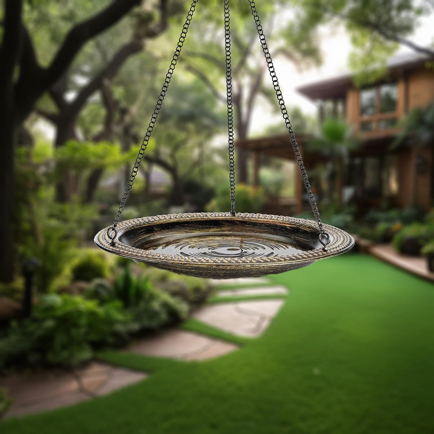 Good Directions Aged Brass Beaded Hanging Bird Bath, Small 13" Diameter