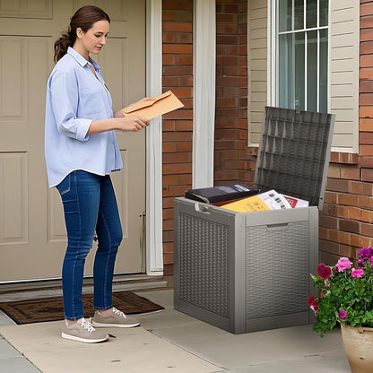Outdoor Storage Box, Resin Deck Boxes Indoor and outdoor, Waterproof Storage Box Lockable Lid (Grey, 35 Gallon-2 Pack)