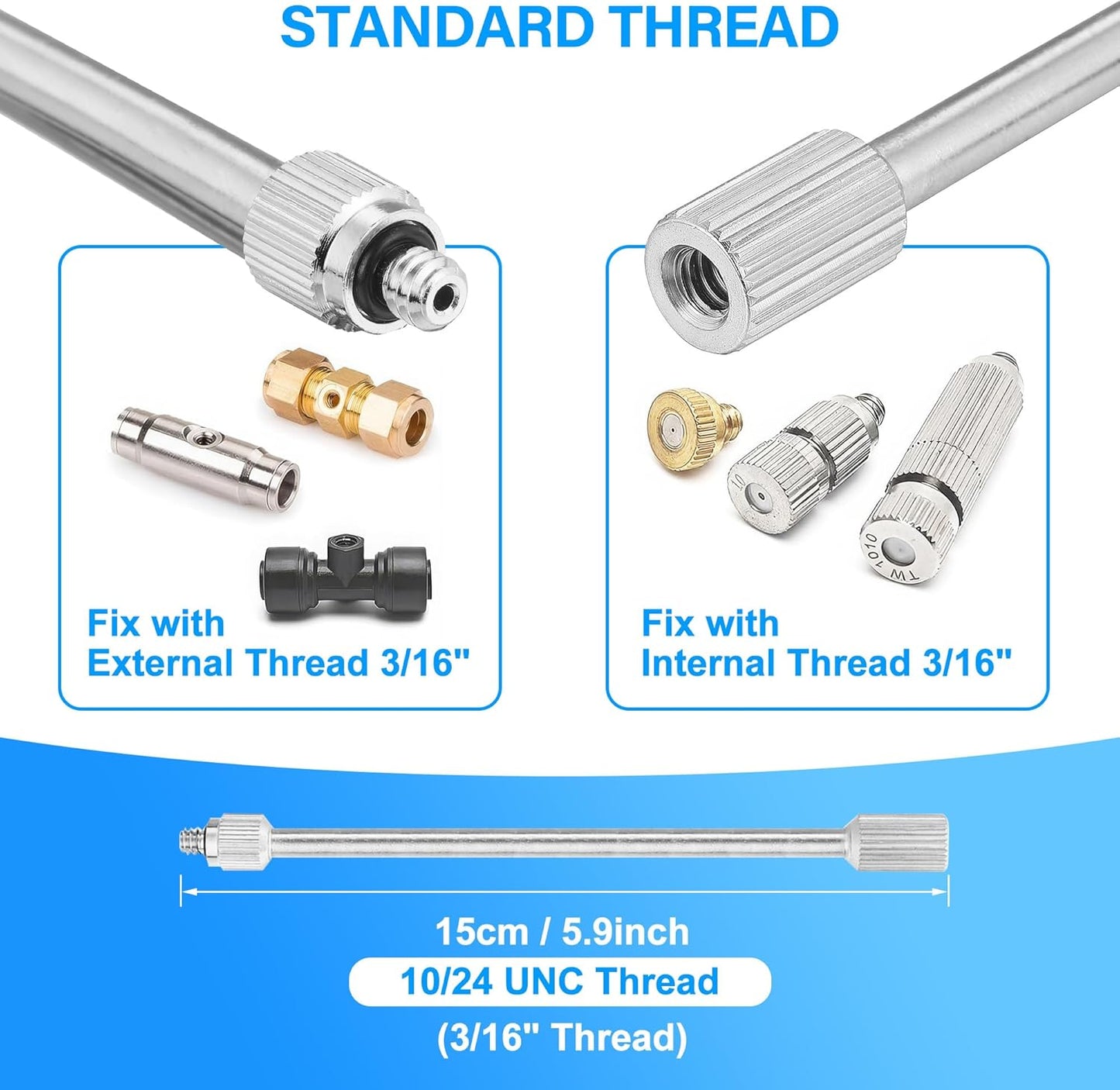 10X Flexible Mister Extensions with Nozzle Kits 5.9 Inch Brass Mist Rod for Mister Nozzles Bendable Copper Extended Pole 10/24 UNC Thread Outdoor Cool Misting System (10, Extensions with Nozzle)