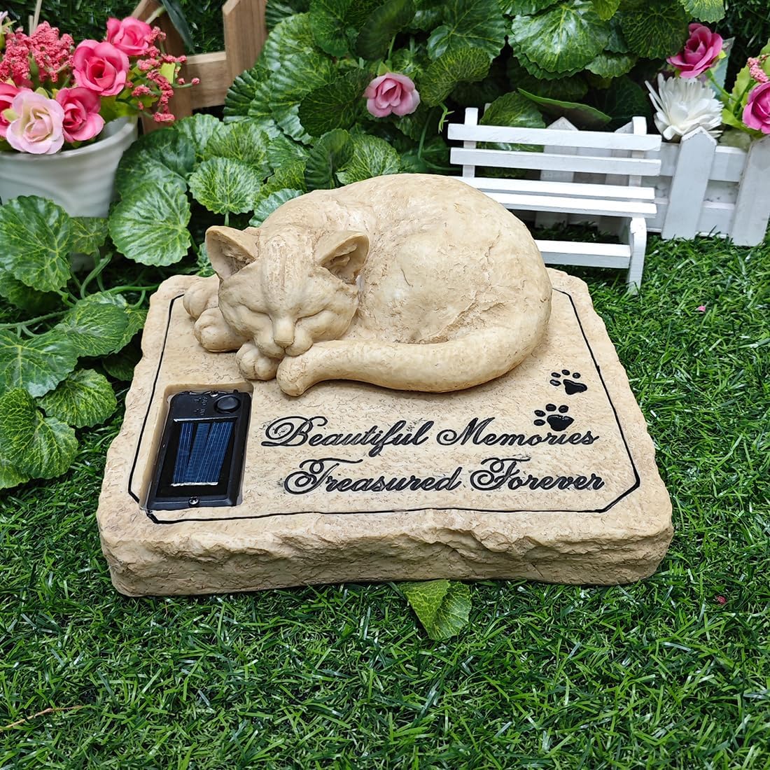 Solar Light Cat Memorial Stone, Cat Grave Markers, Cat Headstone, Cat Memorial Plague, Cat Loss Gift Garden Decor