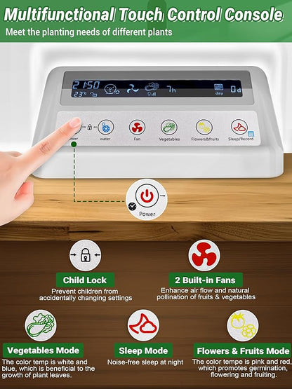 Hydroponics Growing System Kit, 17 Pods Herb Garden with 102 28W Full-Spectrum Grow Lights & 2 Fans, Indoor Garden with Water Pump, 10L Water Tank, Auto Timer, Height Adjustable (White & Grey)