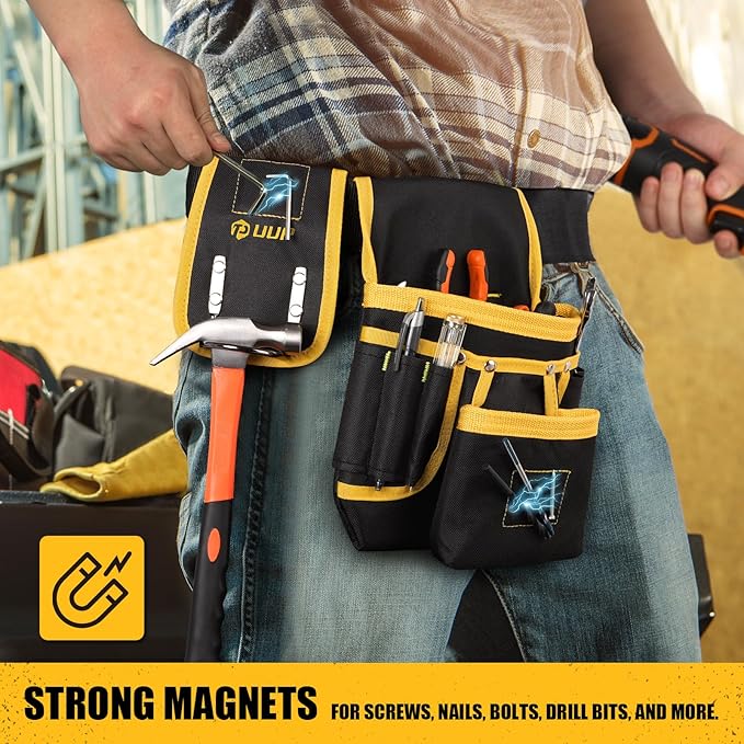 Magnetic Tool Belt for Men, 26 Pockets Heavy Duty Tool Pouch, Magnet Holster Nail Utility Toolbelt Detachable Adjustable Waist Holder for Handyman Contractor Mechanic Plumber Roofer Carpentry Dad Gift