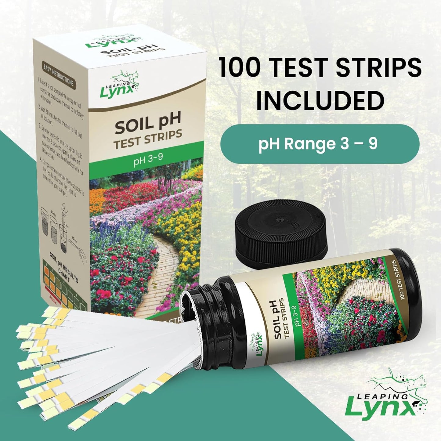 Soil pH Test Kit (3-9 Range) 100 Soil pH Tester Strips, Test Soil of Garden Lawn Grass Vegetable Flower Compost Indoor & Outdoor Plants