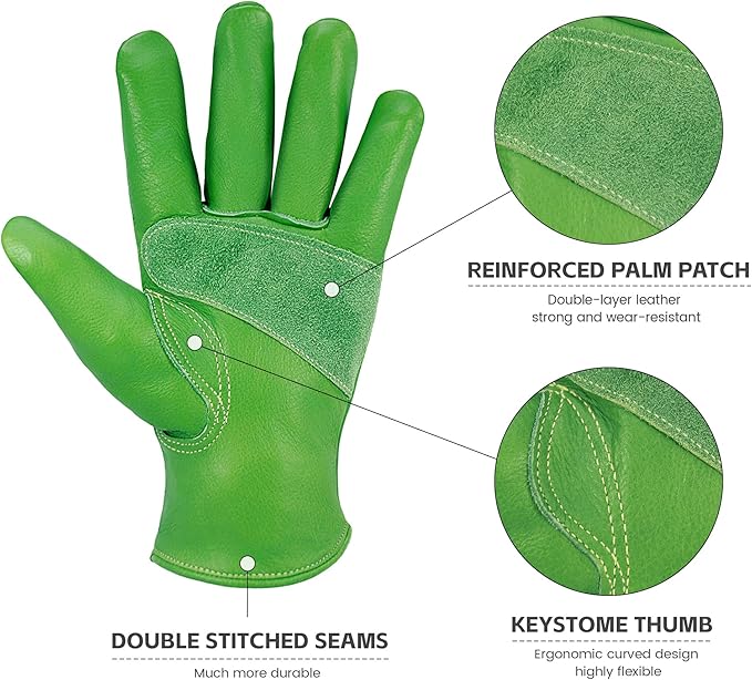 Leather Work Gloves for Men & Women, Reinforced Durable Gardening Gloves,Cowhide Work Gloves,Puncture & Cut Resistant