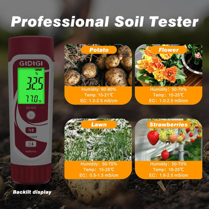 Moisture Meter for Plants, 3 in 1 Digital Soil Moisture Meter，Soil Moisture Meter and Soil EC Meter for Farms, Gardens, Orchards, Home Planting, Indoor Plants, Composting and Other Scenarios