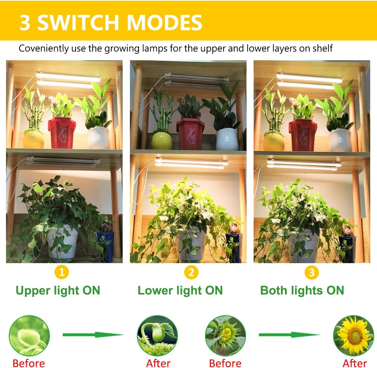 Plant Lights for Indoor Plants, Full Spectrum Growing Lamps for Indoor Plants, Auto On & Off Timer, 10 Dimmable Levels Grow Light Strip for Hydroponic Succulent Seedling (2 Strips x 2pcs)