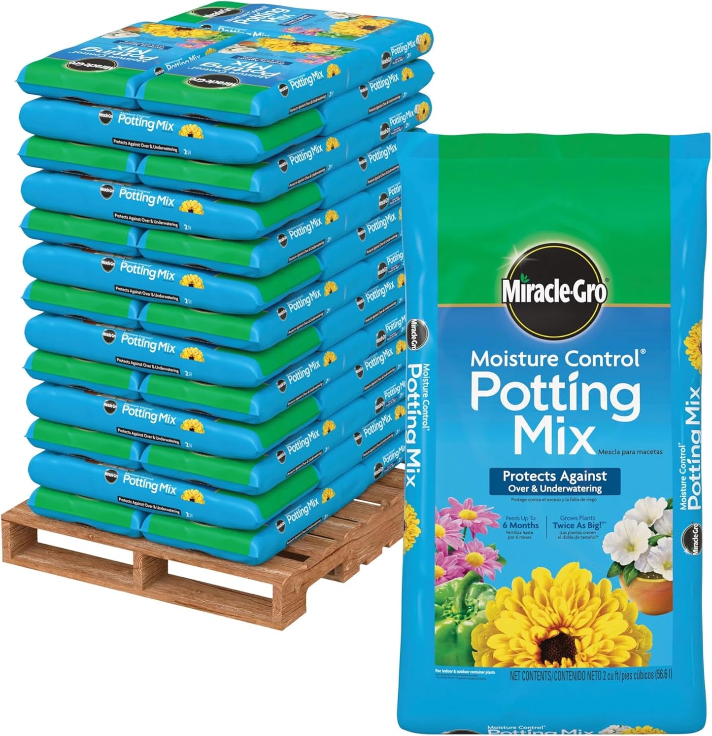Miracle-Gro Moisture Control Potting Mix Bulk Pallet, for Container Plants, Protects Against Over and Under Watering, 2 cu. ft. Bags, Pallet of 39