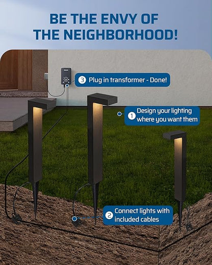 DEWENWILS 12V Landscape Lighting kit, 1x120W Transformer with Dusk to Dawn Photocell Sensor+8x3.2W Aluminum Low Voltage Pathway Lights, 100FT Wire+8 Pack Connector for Patio Yard Garden