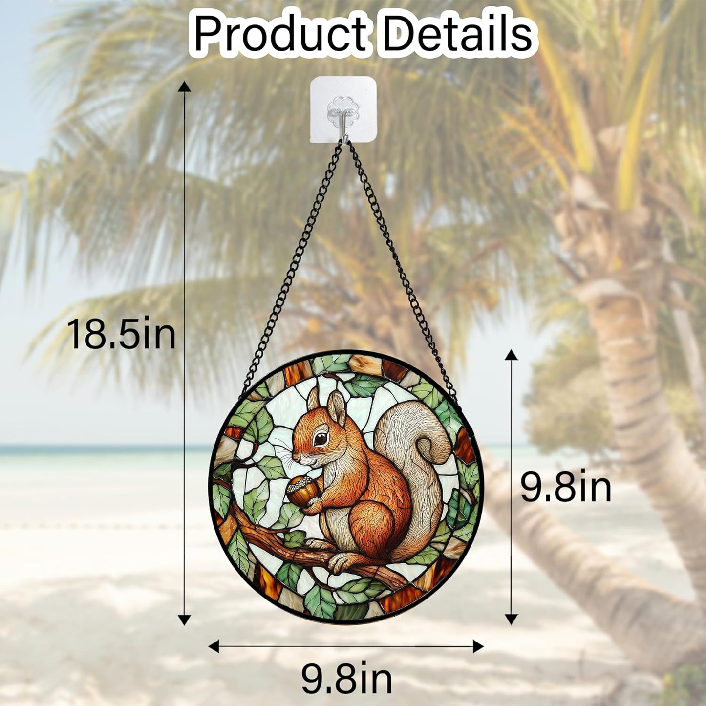 Stained Glass Window Hanging, Squirrel on a Branch Suncatcher Diamond Glass Panel Animal Sun Catchers Decor for Birthday for Women, Men, Wife, Aunt, and Mom 9.8 in