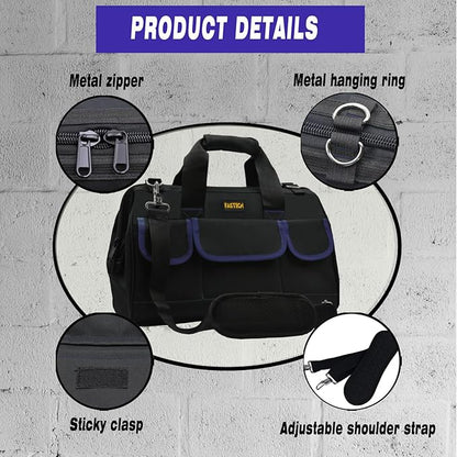 FASTECH 22 Inch Tool Bag, Waterproof Wide Mouth Tool Kit, Heavy Duty Tool Bag Organizer With Shoulder Straps, Tool Storage Package For Men/Women (22IN DarkBlue)