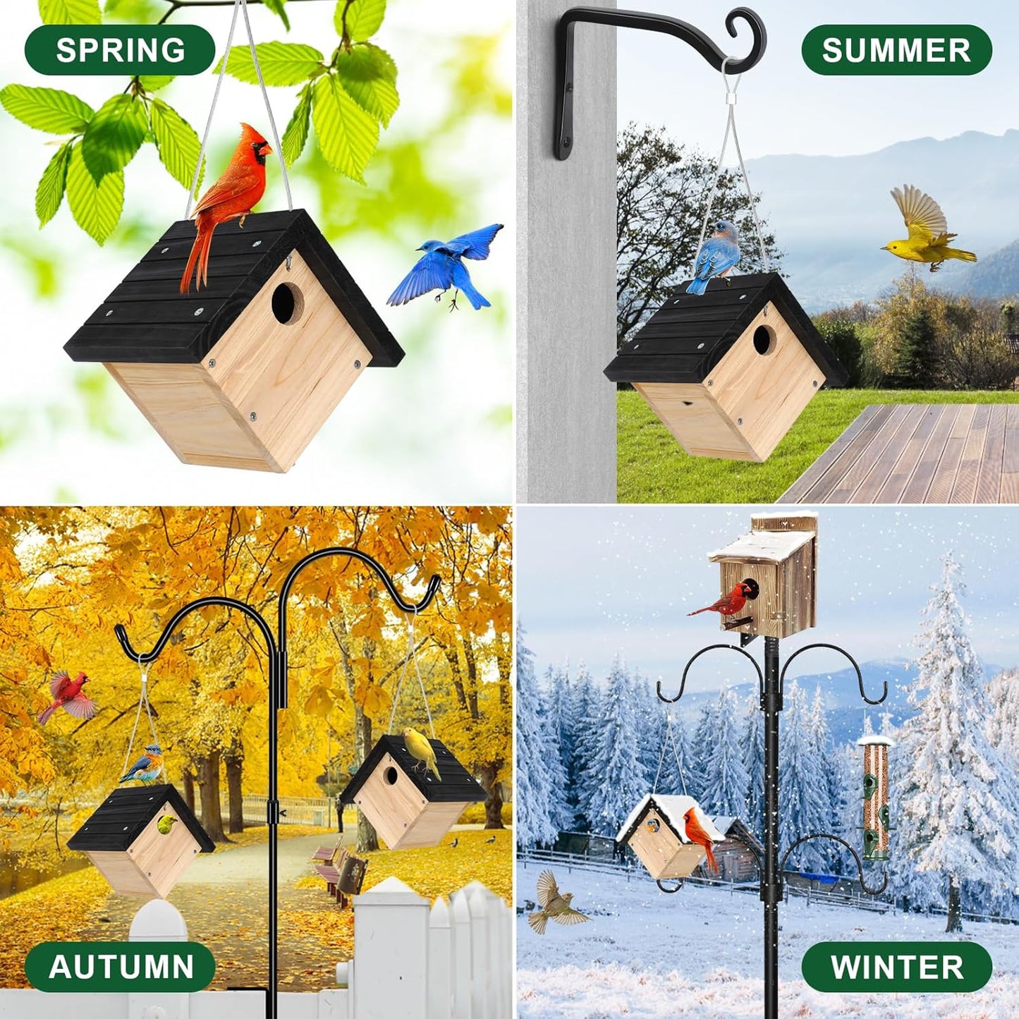Gtongoko Hanging Wren Bird Houses for Outside, Cedar Wooden Bird Houses for Outdoors, Bird Nest with Air Vents, 1-1/8‘’ Entrance Hole, Clean Door for Wildbird Watching, 1 Pack Black