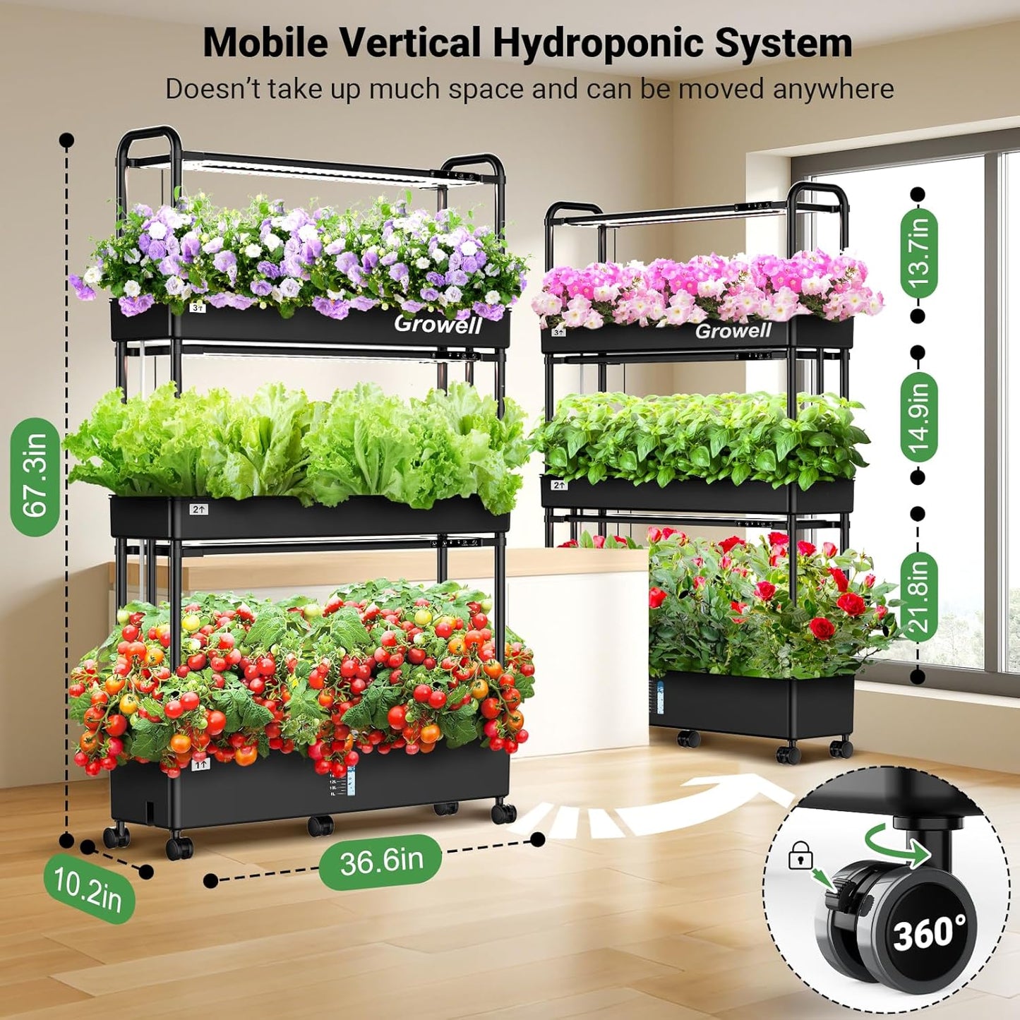 Large Hydroponics Growing System Kit, 90 Pods Vertical Hydroponic Garden with 2 Light Modes Grow Light, Auto Circulating Water System, 40L Indoor Gardening System for Herb Vegetable Fruit