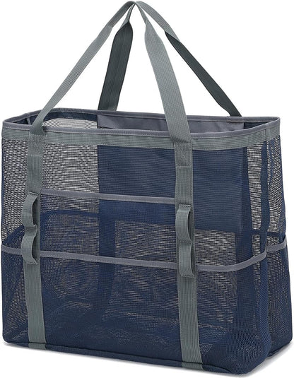Mesh Beach Bag, Large Beach Tote with Zipper Pocket for Family Pool Bag for Toys & Vacation Essentials