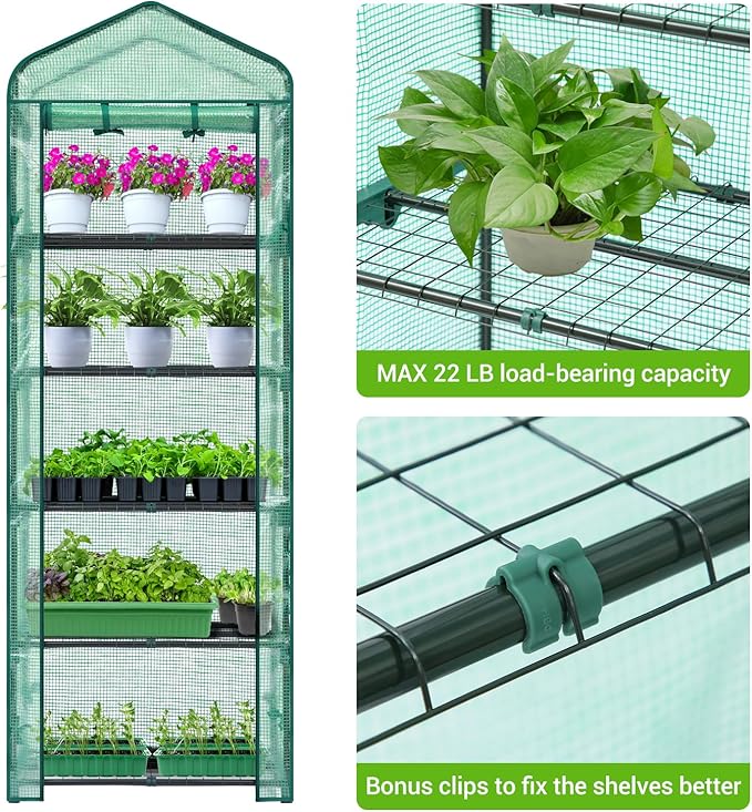Mini Greenhouse for Indoor Outdoor: Ohuhu Small Plastic Plant Green House 5-Tier Rack Stand Portable Greenhouses with Durable PE Cover for Seedling, Ideal Gardening Gifts for Women Men